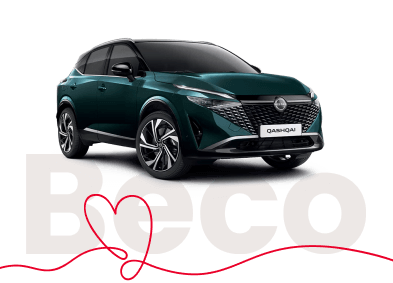 Nissan Qashqai, unas letras con el texto beco y un dibujo de una linea que forma un corazón